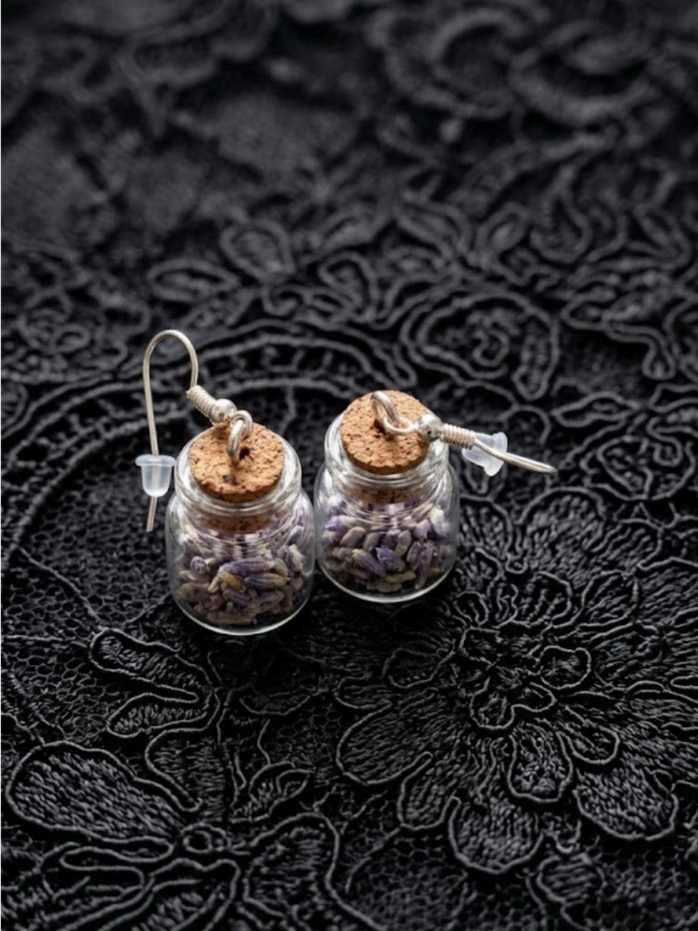 Handmade Mini Dried Lavender Bottle Drop Earrings - Picture 2 of 3